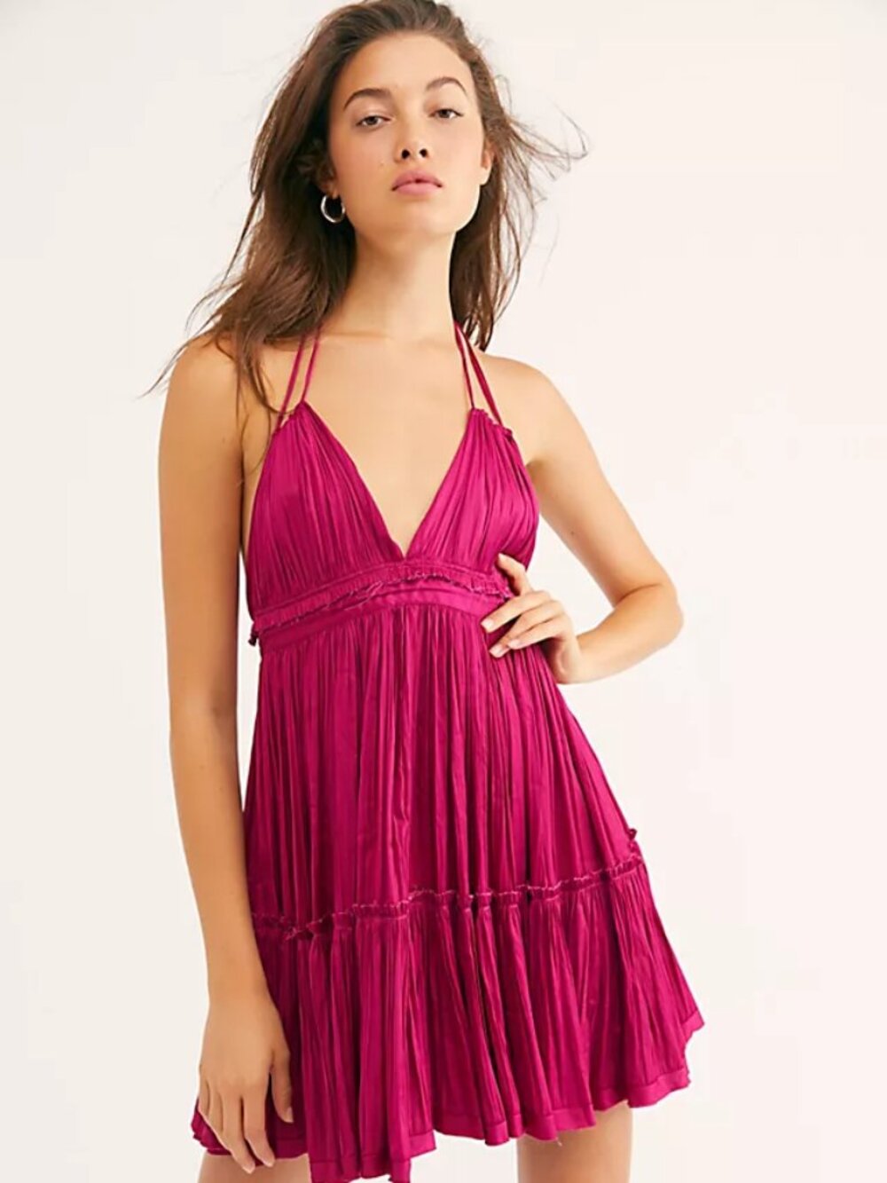 Free People Magenta Halter Pleated Mini Dress Size S